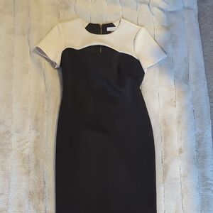 Calvin Klein Black and Cream Midi Sheath Dress